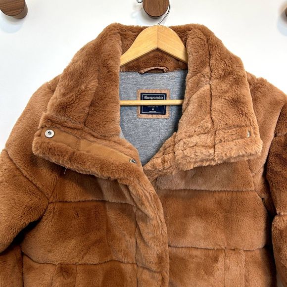 Abercrombie & Fitch Brown Fur Puffer Jacket Women - Picture 6 of 16